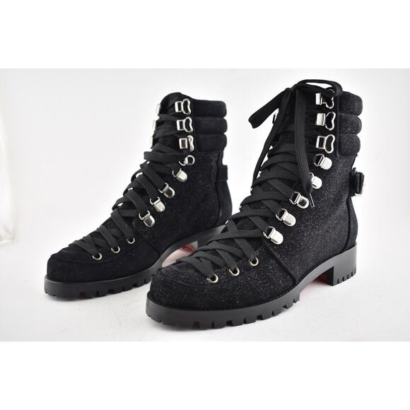 Christian Louboutin Who Runs Flat Crosta Star Black Combat Ankle Boots 36 - Picture 9 of 11